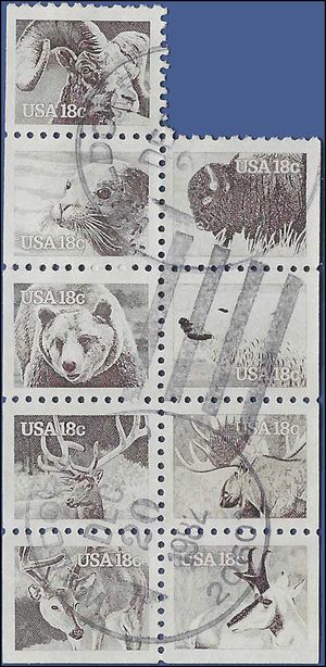 #1880-1889 18c American Wildlife Booklet Pane of 9* Used