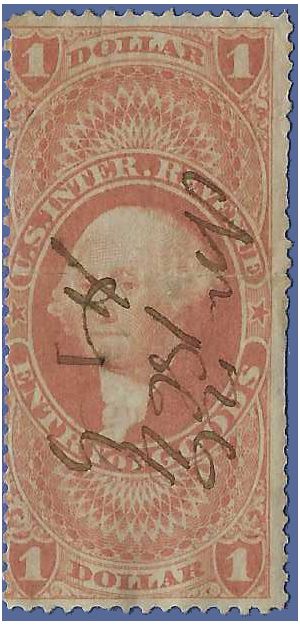 Scott R 67c $1.00 Internal Revenue Entry of Goods 1862-1871 Used