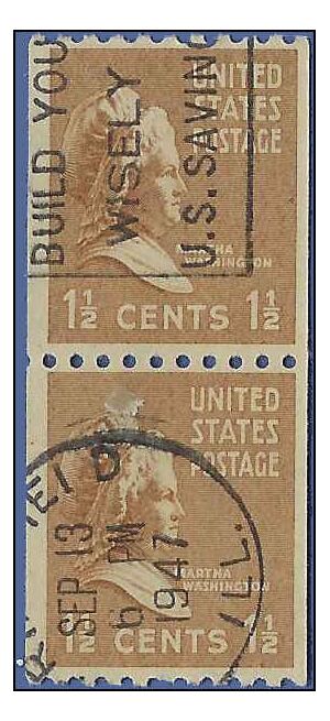# 849 1.5c Presidential Issue Martha Washington Coil Pair 1939 Used CDS