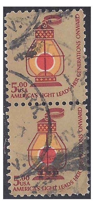 #1612 $5.00 Railroad Conductors Lantern 1850's 1979 Used Vert. Pair