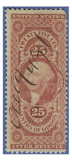 Scott R 45c 25c US Internal Revenue - Entry of Goods 1862-1871 Used