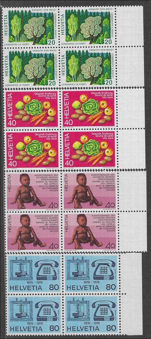 Switzerland # 610-613 1976 Mint NH Set of 4 Blocks of 4