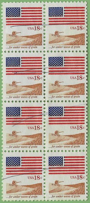 #1890 18c Flag and Anthem For Amber Waves of Grain Block/8 1981 Used