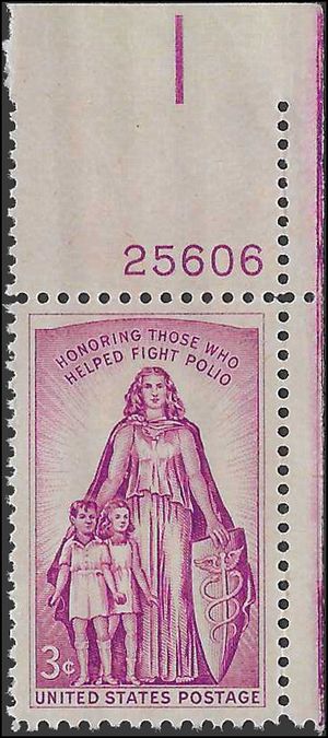 #1087 3c Polio 20th Anniversary March of Dimes P# 1957 Mint NH