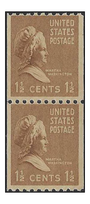 # 849 1.5c Presidential Issue Martha Washington Coil Pair 1939 Mint NH