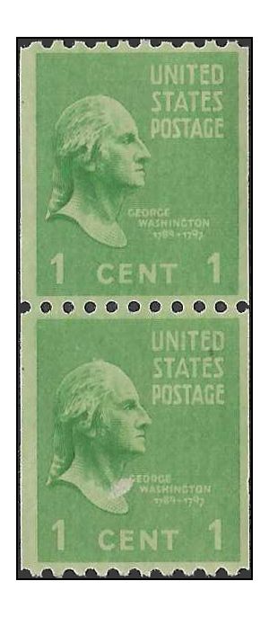 # 848 1c Presidential Issue George Washington Coil Pair 1939 Mint NH