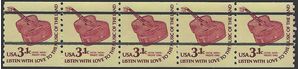 #1613a 3.1c Americana Issue  Six String Guitar Coil Strip/5 Precancel 1979 Mint NH