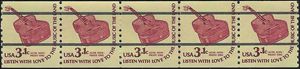 #1613a 3.1c Americana Issue  Six String Guitar Coil Strip/5 Precancel 1979 Mint NH
