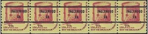#1615a 7.9c Drums Coil Strip/5 Bureau Precancel 1976 Mint NH Inglewood CA