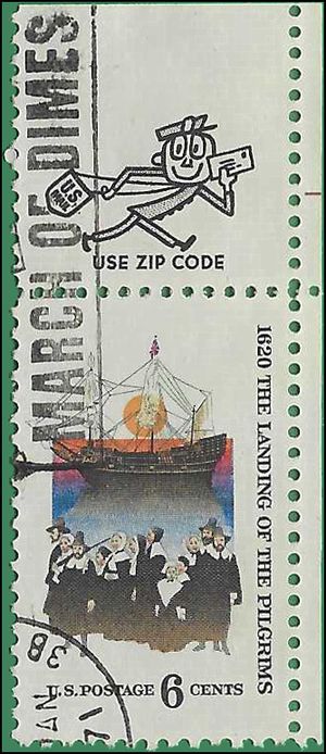 #1420 6c 350th Anniversary Landing of the Pilgrims Zip Single 1970 Used