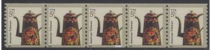#3612 5c Toleware Coffeepot PNC Strip of 5 #S1111111 2002 Mint NH