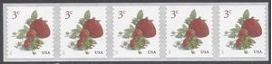 #5201 3c Strawberries Coil Strip of 5 Back Nbr 2017 Mint NH
