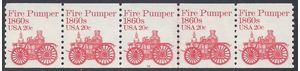 #1908 20c Fire Pumper 1860s PNC Strip of 5 #10 1981 Mint NH
