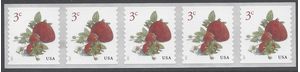 #5201 3c Strawberries Coil Strip of 5 Back# Center Stamp 2017 Mint NH