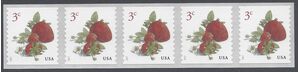 #5201 3c Strawberries Coil Strip of 5 Back# Center Stamp 2017 Mint NH