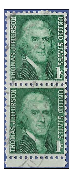 #1278 1c Prominent Americans Thomas Jefferson 1968 Used Pair