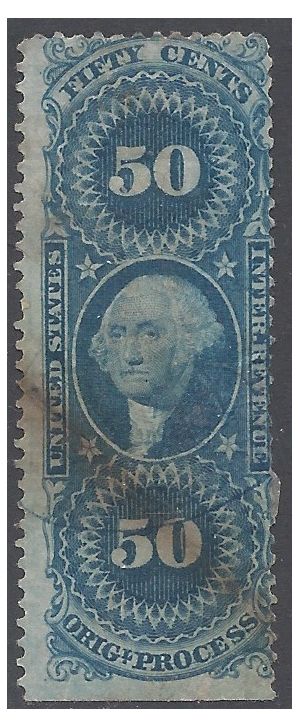 Scott R 60c 50c US Internal Revenue - Original Process 1862-1871 Used