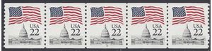 #2115 22c Flag over Capitol PNC Strip/5 #2 1985 Mint NH