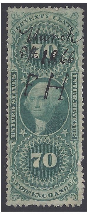 Scott R 65 70c US Internal Revenue - Foreign Exchange 1862-1871 Used HR