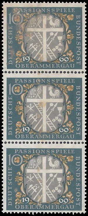 Germany # 810 1960 Used Strip of 3 Stain on Back