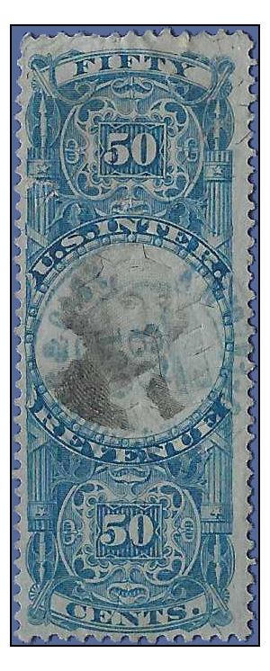 Scott R115 50c George Washington US Internal Revenue 2nd Issue 1871 Used Cut Cancel