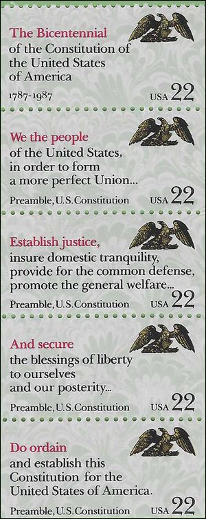 #2355-2359 22c Drafting of the Constitution Booklet Strip of 5 1987 Mint NH