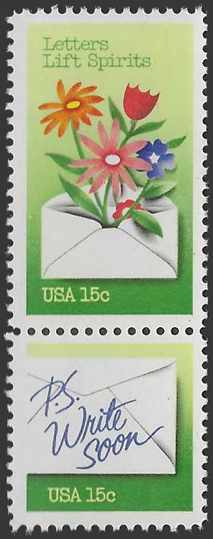 #1807-1808 15c Letters Lift Spirits Attached Pair 1980 Mint NH