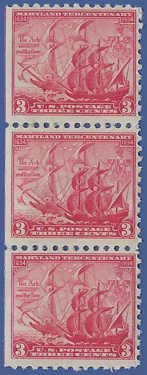 # 736 3c Maryland Tercentenary Strip of 3 1934 Mint NH