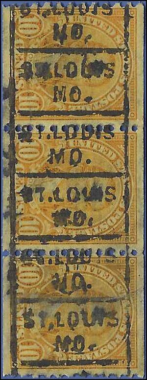# 603 10c James Monroe Coil Strip/3 1924 Used Precancel ST. LOUIS MO.