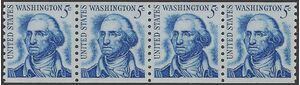 #1304 5c George Washington Coil Strip/4 Shiny Gum 1966 Mint NH