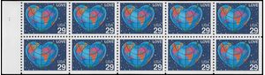 #2536 29c Love-Heart Shaped Globe Never Folded Booklet/10 #1111 1991 Mint NH