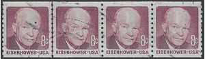 #1402 8c Dwight D. Eisenhower Coil Line Pair of 4 1971 Used