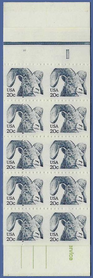 #1949a BK142 Bighorn Sheep Misperf Error Complete Booklet Pl#10 1982 Mint NH