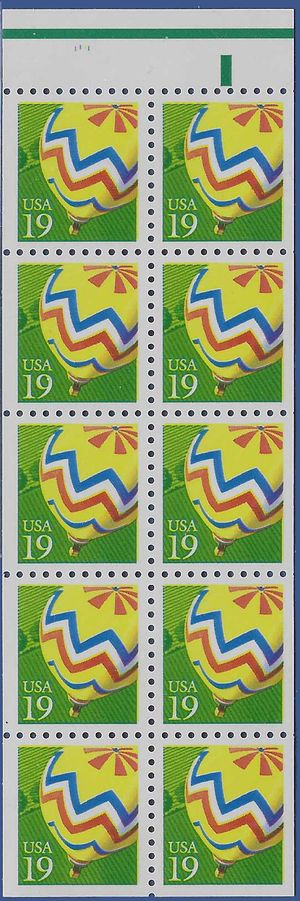 #2530 19c Balloon Never Folded Cpl Booklet Pane/10 1991 Mint NH