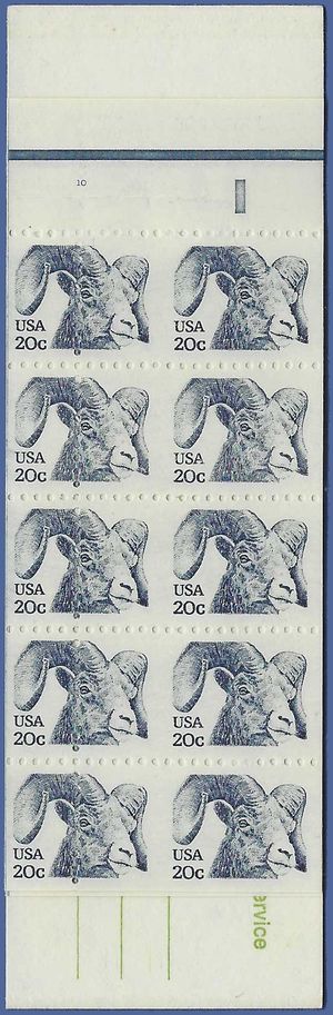 #1949a BK142 Bighorn Sheep Misperf Error Complete Booklet Pl#10 1982 Mint NH