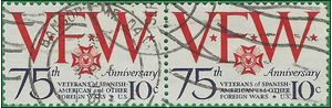 #1525 10c 75th Anniversary Veterans of Foreign Wars 1974 Used Attached Pair