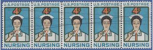 #1190 4c In Honor of the Nursing Profession Strip of 5 1961 Used