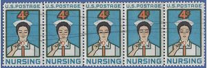 #1190 4c In Honor of the Nursing Profession Strip of 5 1961 Used